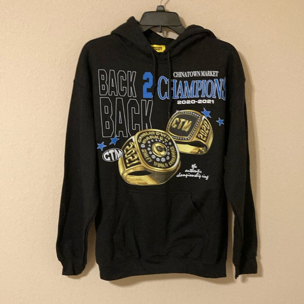 Chinatown Market Black Hoodie, back to back Champions 2020-2021, Men’s, Medium